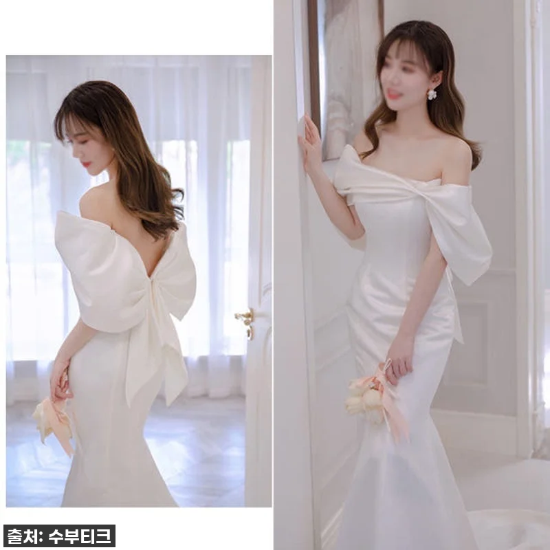 오프숄더 새틴 드레스, 스몰웨딩 스냅 관련 이미지 2