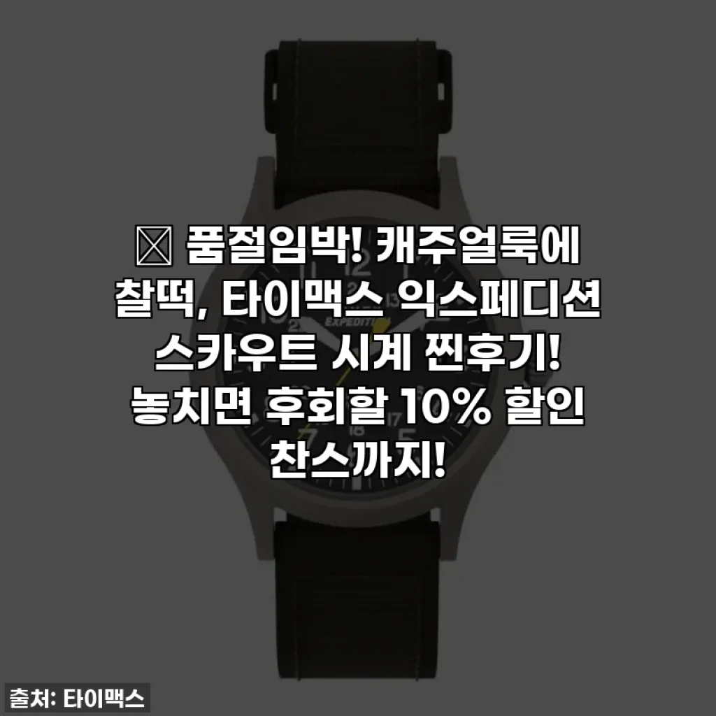 🔥 품절임박! 캐주얼룩에 찰떡, 타이맥스 익스페디션 스카우트 시계 찐후기! 놓치면 후회할 10% 할인 찬스까지!
