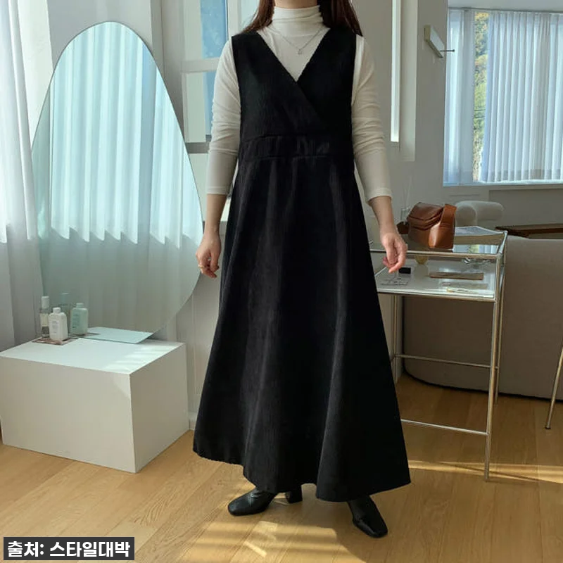 코듀로이 원피스 골덴 조끼 민소매 롱 관련 이미지 3