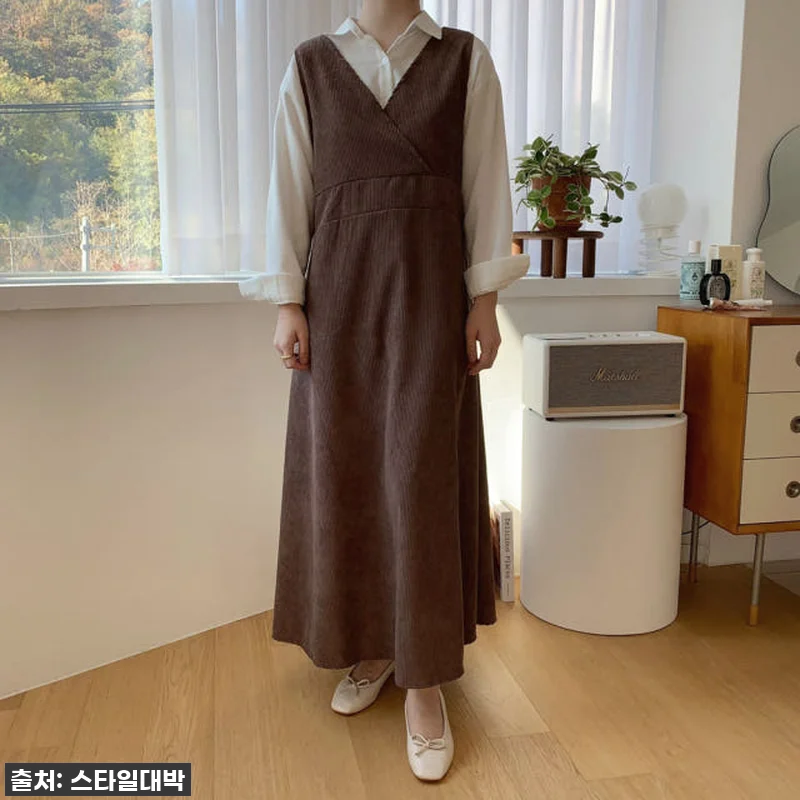 코듀로이 원피스 골덴 조끼 민소매 롱 관련 이미지 4