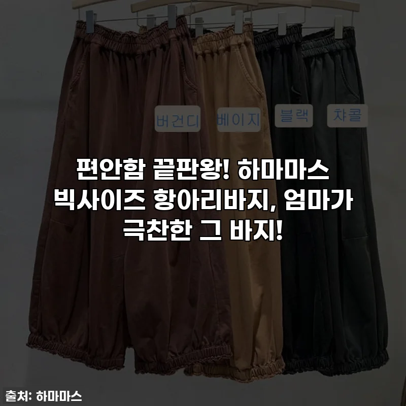 편안함 끝판왕! 하마마스 빅사이즈 항아리바지, 엄마가 극찬한 그 바지!