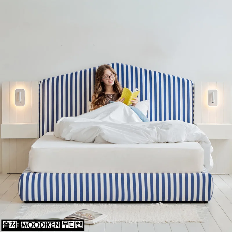 Home 81 무디켄 코코 스트라이프 패브릭 침대 프레임 삼각형 Q 미드나잇 블루, 할인 혜택까지 확인한 침실 이슈템