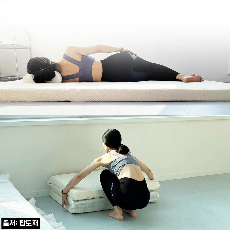 탑토퍼 접이식 3단 토퍼 매트리스, 큰 침대에도 맞추기 좋은 탄탄한 수면템 체크